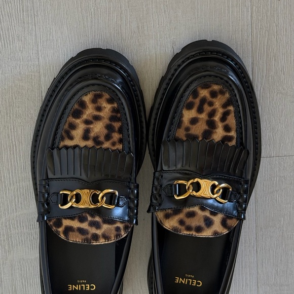 Celine margaret loafer with triomphe logo polishes bull leather and leopard - Picture 8 of 10
